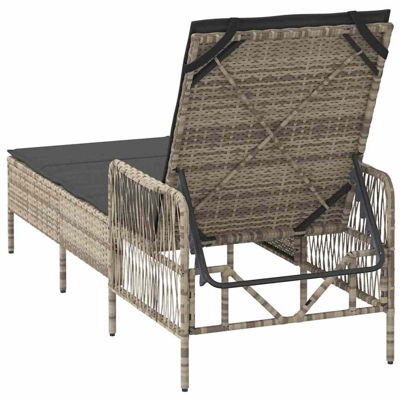vidaXL Napozóágy párnával Világosszürke 157 x 55 x 92cm polirattan