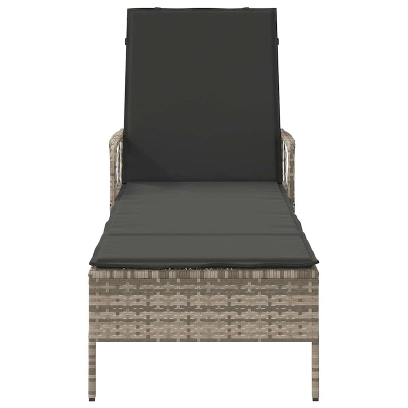 vidaXL Napozóágy párnával Világosszürke 157 x 55 x 92cm polirattan