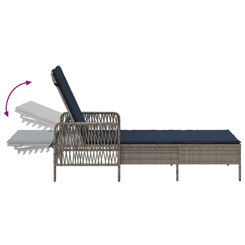 vidaXL Napozóágy párnával 1-személy Szürke 157 x 55 x 92cm polirattan