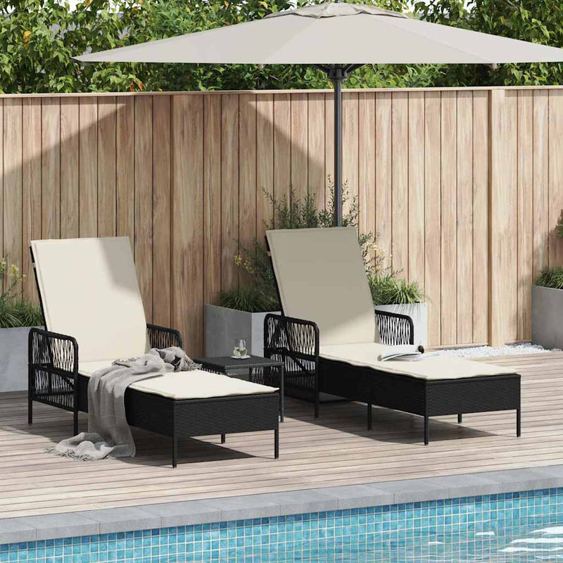 vidaXL Napozóágy párnával 2 pcs Fekete 35 x 35 x 32cm polirattan
