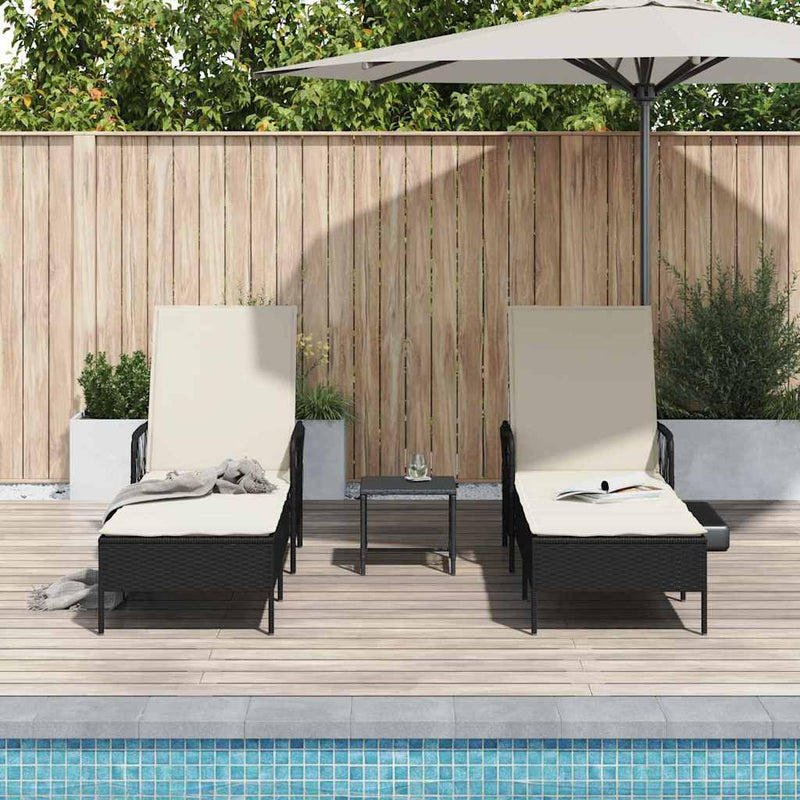 vidaXL Napozóágy párnával 2 pcs Fekete 35 x 35 x 32cm polirattan