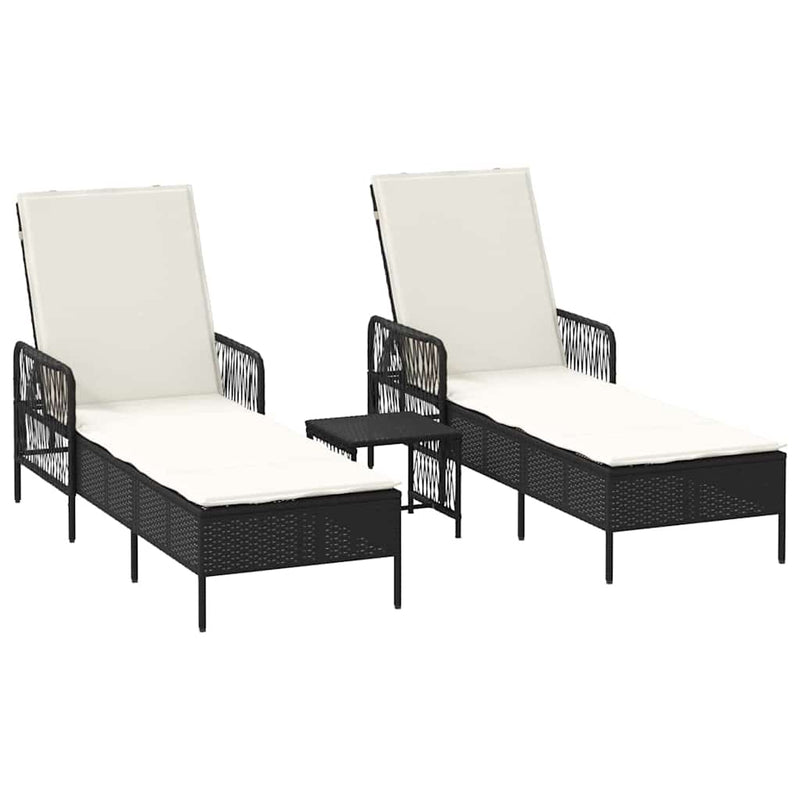 vidaXL Napozóágy párnával 2 pcs Fekete 35 x 35 x 32cm polirattan
