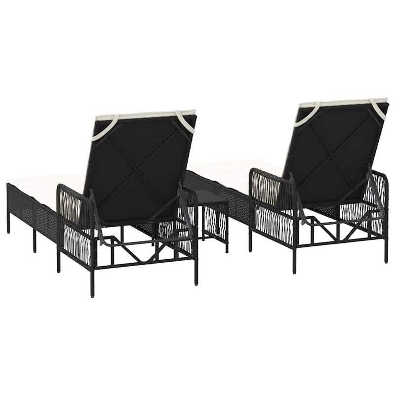 vidaXL Napozóágy párnával 2 pcs Fekete 35 x 35 x 32cm polirattan