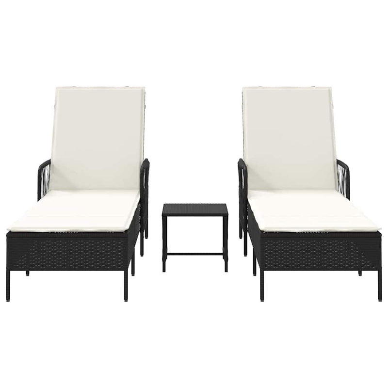vidaXL Napozóágy párnával 2 pcs Fekete 35 x 35 x 32cm polirattan