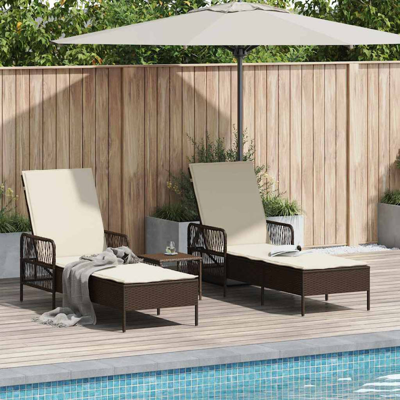 vidaXL Napozóágy párnával 2 pcs Barna 35 x 35 x 32cm polirattan