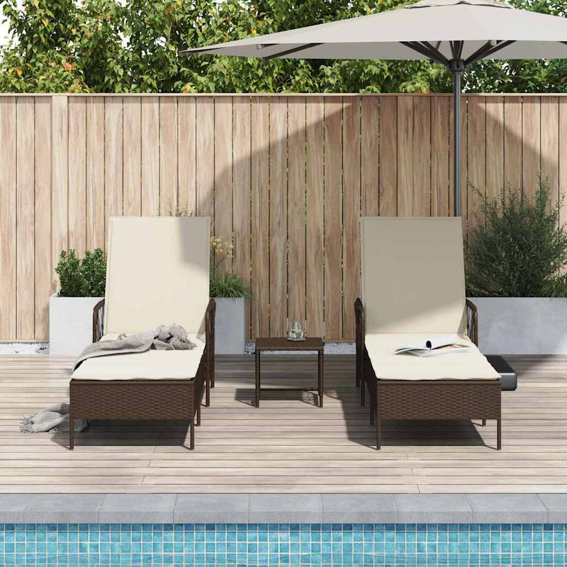 vidaXL Napozóágy párnával 2 pcs Barna 35 x 35 x 32cm polirattan