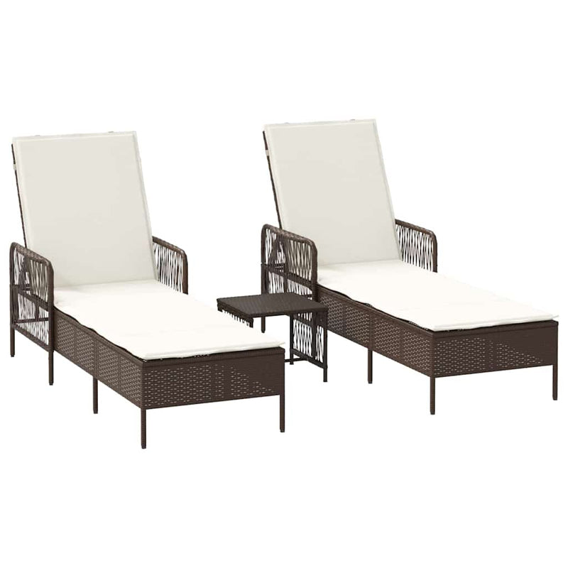 vidaXL Napozóágy párnával 2 pcs Barna 35 x 35 x 32cm polirattan