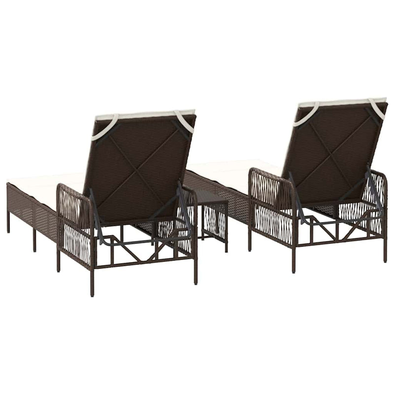 vidaXL Napozóágy párnával 2 pcs Barna 35 x 35 x 32cm polirattan