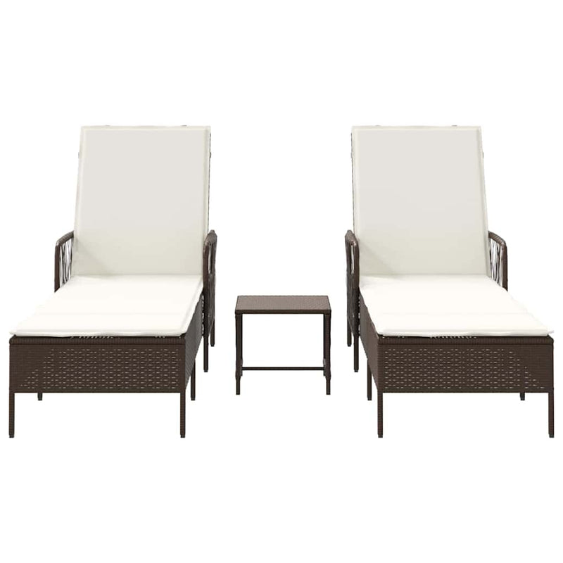 vidaXL Napozóágy párnával 2 pcs Barna 35 x 35 x 32cm polirattan