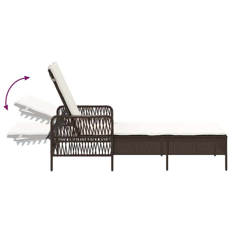 vidaXL Napozóágy párnával 2 pcs Barna 35 x 35 x 32cm polirattan