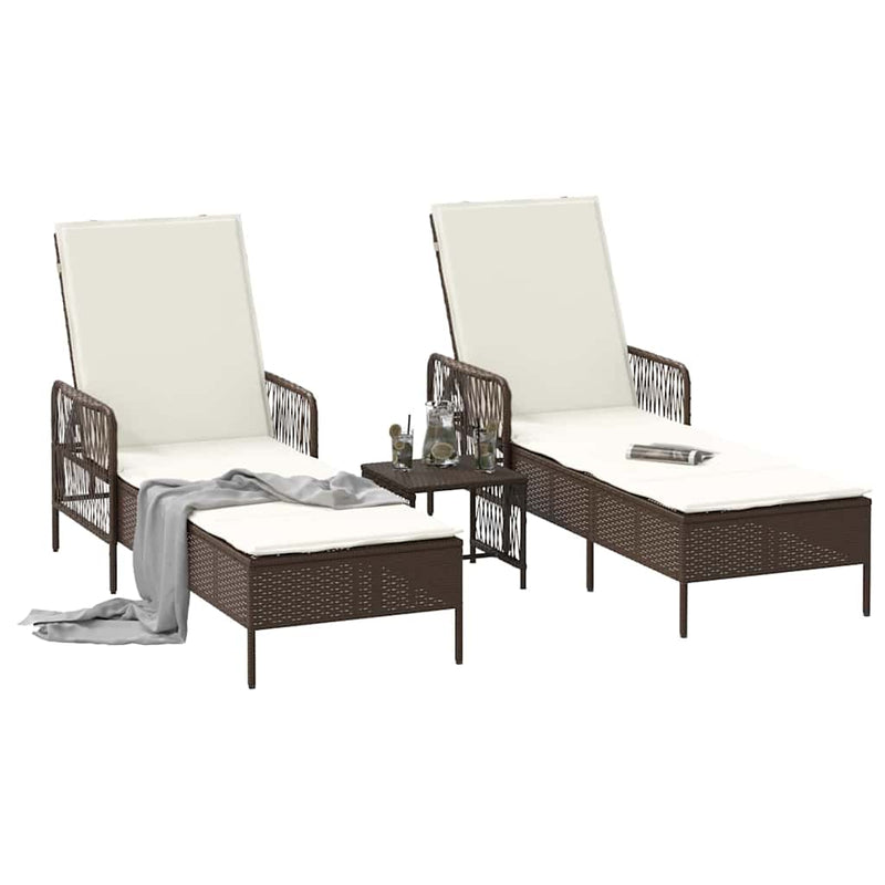 vidaXL Napozóágy párnával 2 pcs Barna 35 x 35 x 32cm polirattan