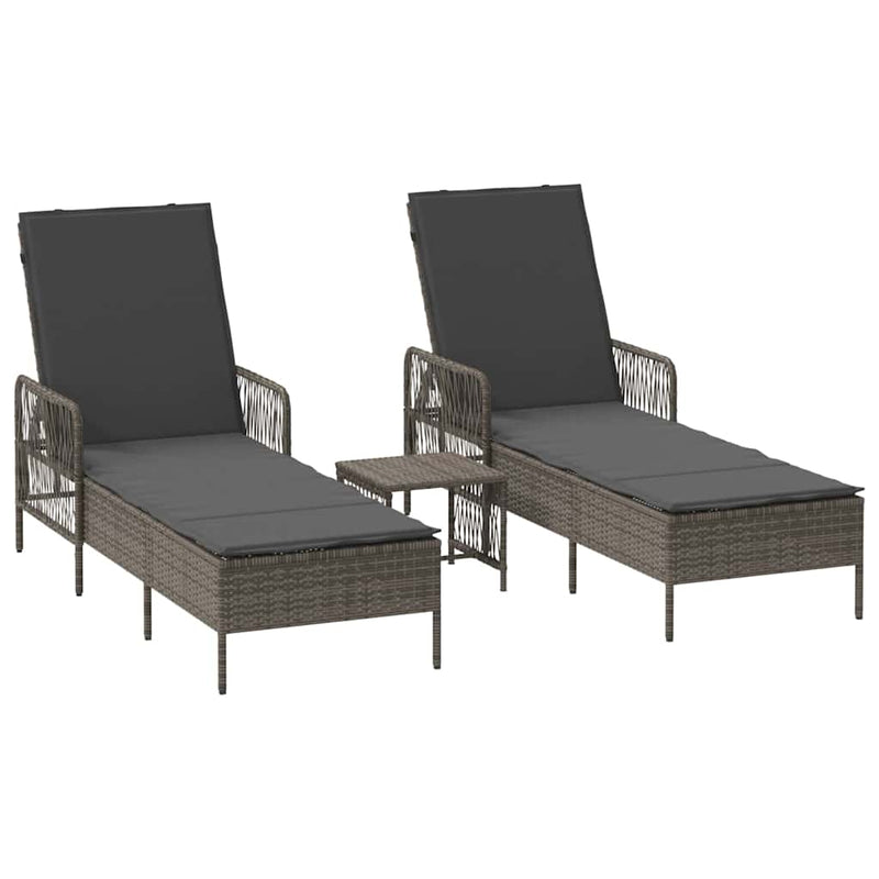 vidaXL Napozóágy párnával 2 pcs Szürke 35 x 35 x 32cm polirattan