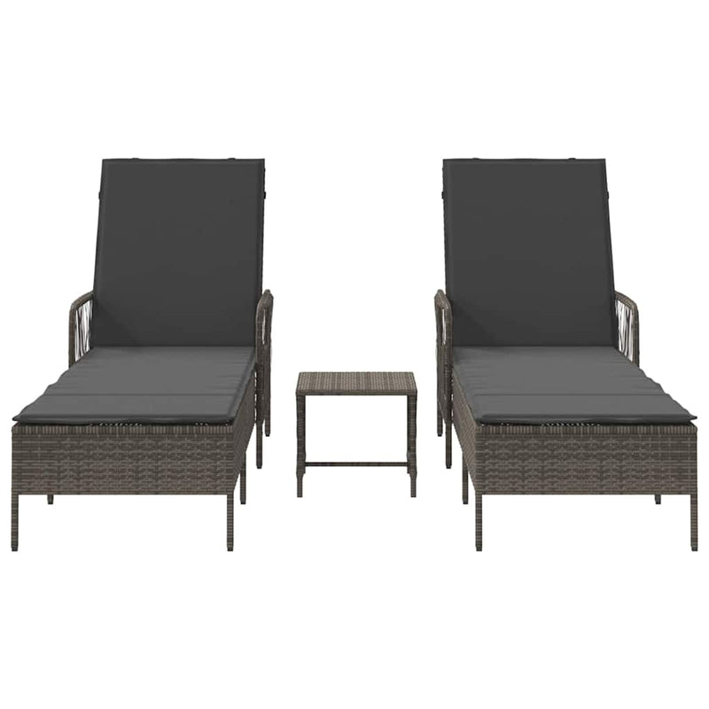 vidaXL Napozóágy párnával 2 pcs Szürke 35 x 35 x 32cm polirattan