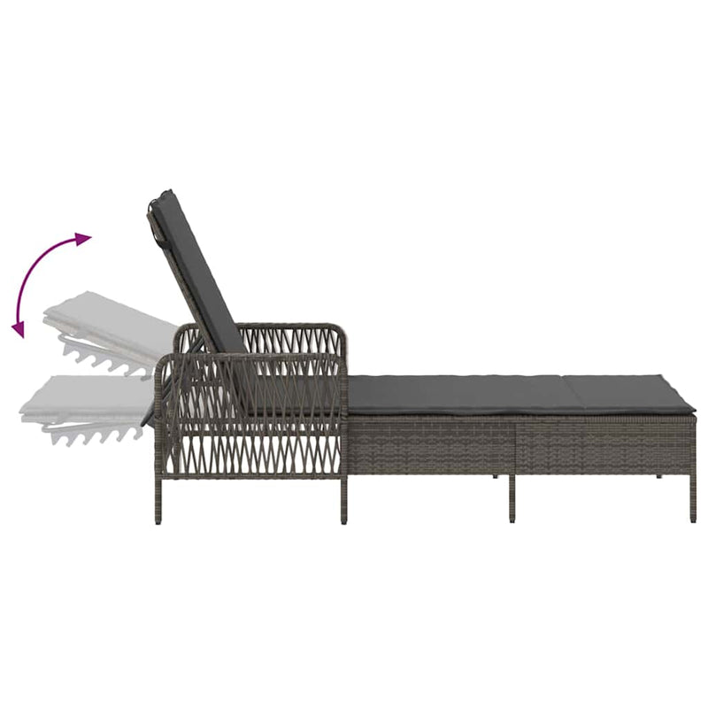 vidaXL Napozóágy párnával 2 pcs Szürke 35 x 35 x 32cm polirattan
