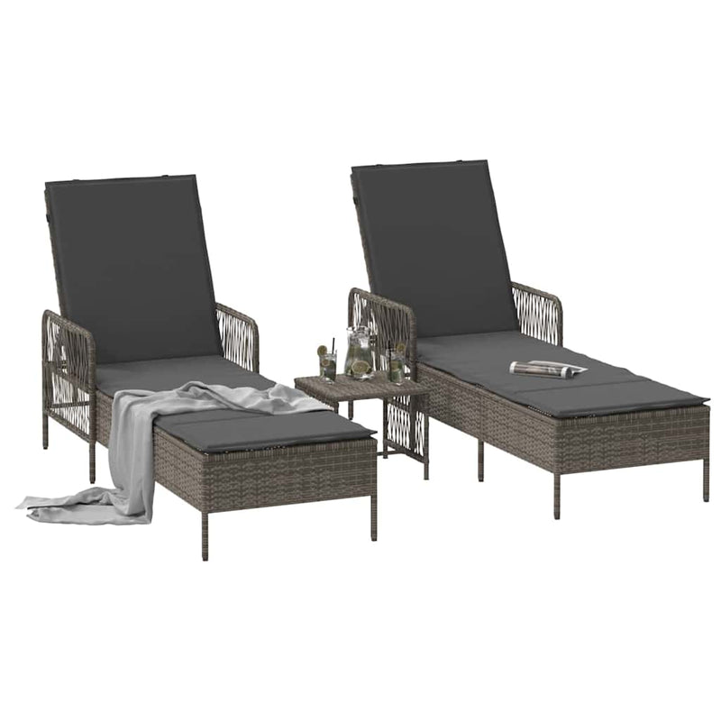 vidaXL Napozóágy párnával 2 pcs Szürke 35 x 35 x 32cm polirattan