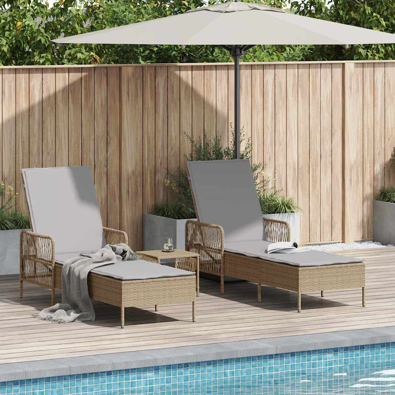 vidaXL Napozóágy párnával 2 pcs Bézs 35 x 35 x 32cm polirattan