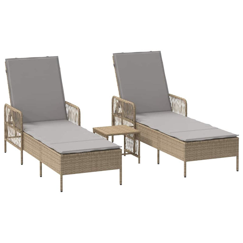 vidaXL Napozóágy párnával 2 pcs Bézs 35 x 35 x 32cm polirattan