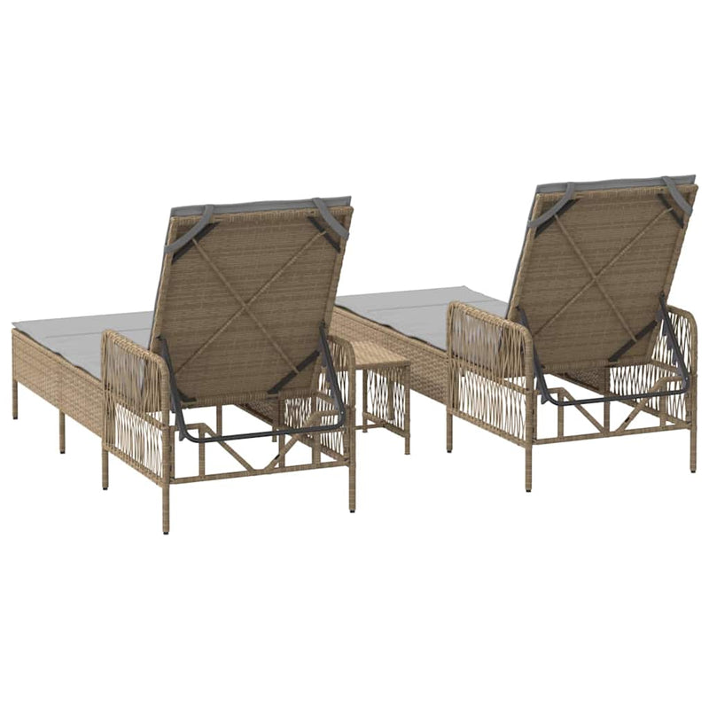 vidaXL Napozóágy párnával 2 pcs Bézs 35 x 35 x 32cm polirattan