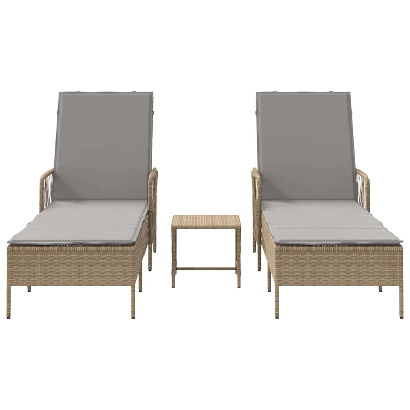 vidaXL Napozóágy párnával 2 pcs Bézs 35 x 35 x 32cm polirattan