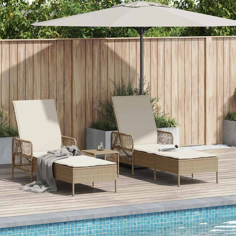 vidaXL Napozóágy párnával 2 pcs Bézs 35 x 35 x 32cm polirattan