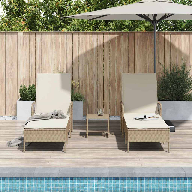 vidaXL Napozóágy párnával 2 pcs Bézs 35 x 35 x 32cm polirattan