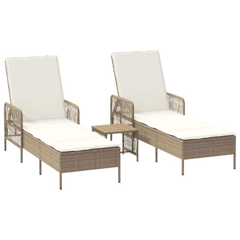 vidaXL Napozóágy párnával 2 pcs Bézs 35 x 35 x 32cm polirattan