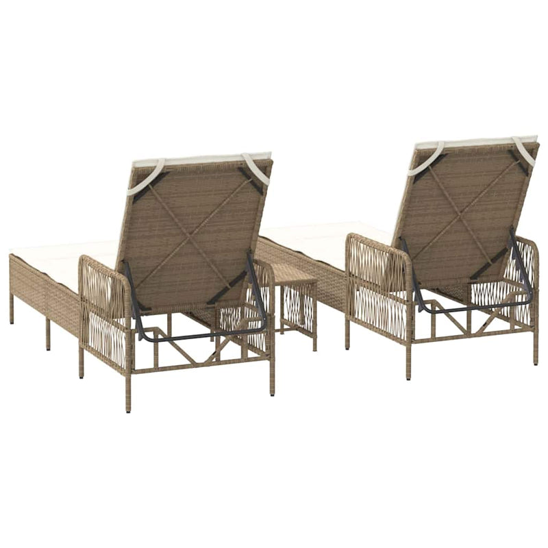 vidaXL Napozóágy párnával 2 pcs Bézs 35 x 35 x 32cm polirattan