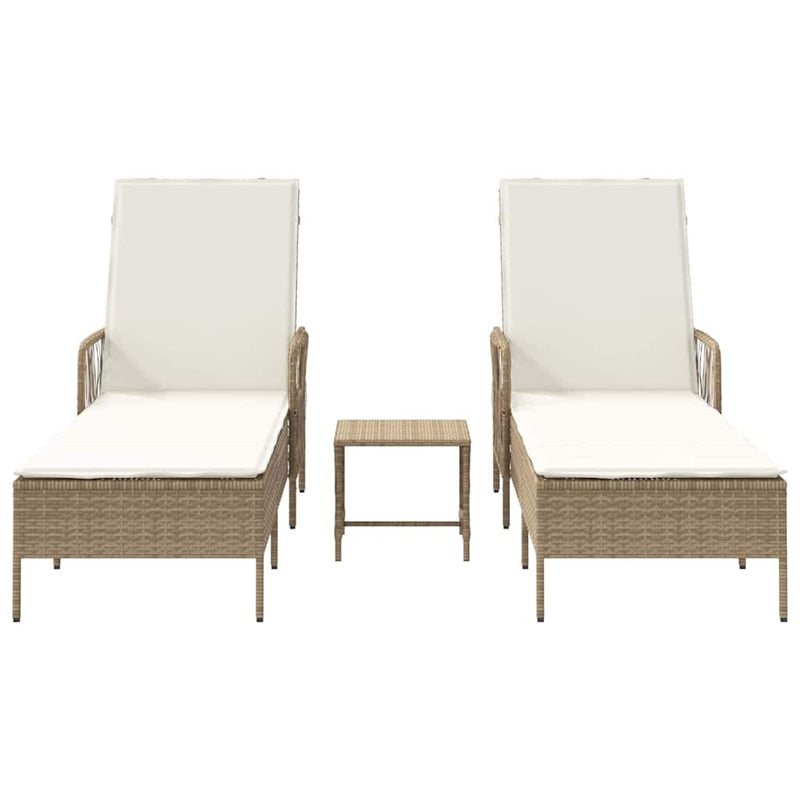 vidaXL Napozóágy párnával 2 pcs Bézs 35 x 35 x 32cm polirattan