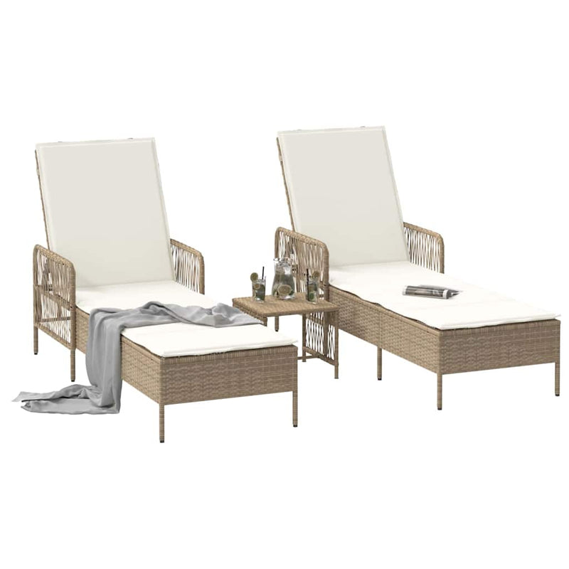vidaXL Napozóágy párnával 2 pcs Bézs 35 x 35 x 32cm polirattan