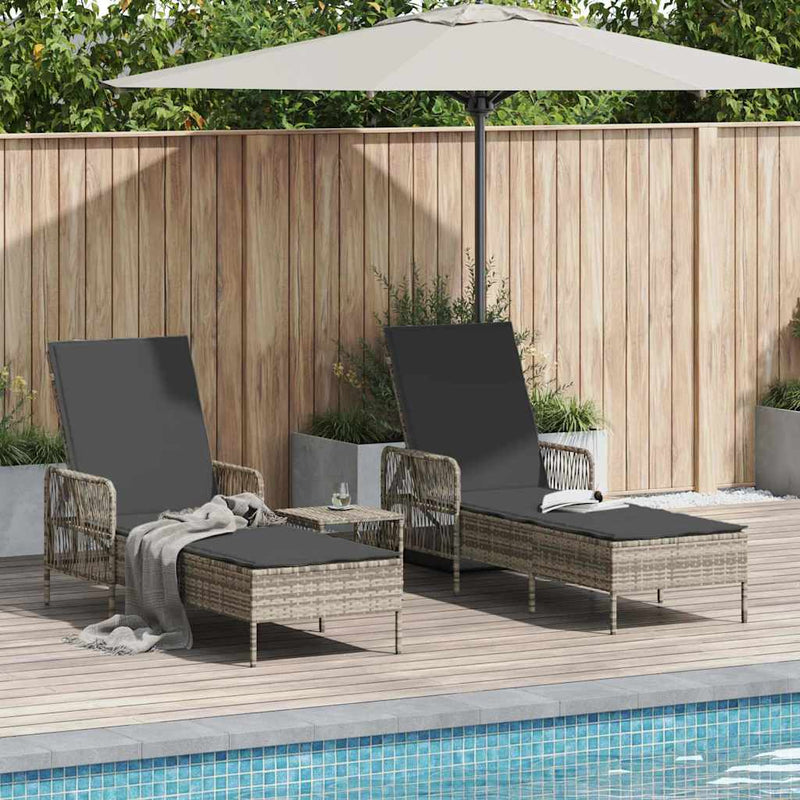 vidaXL Napozóágy 2 pcs Világosszürke 35 x 35 x 32cm polirattan