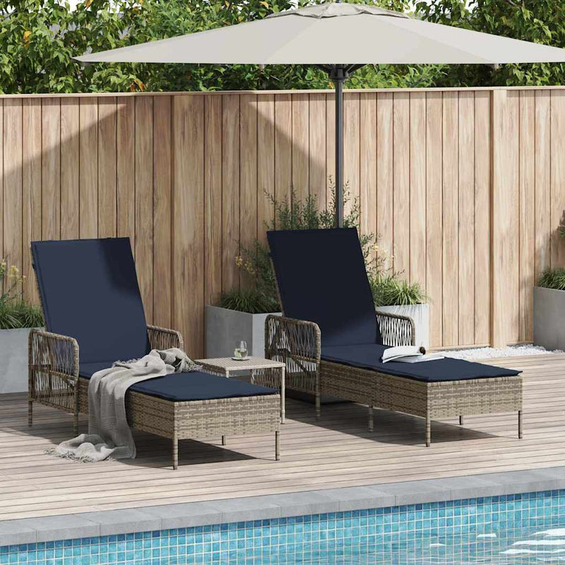 vidaXL Napozóágy párnával 2 pcs Szürke 35 x 35 x 32cm polirattan
