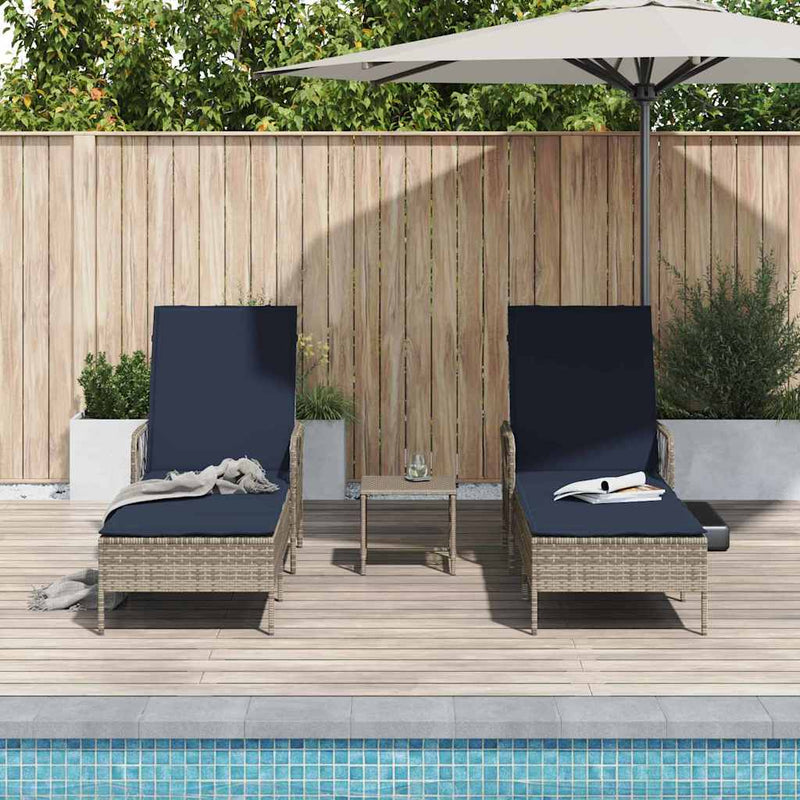 vidaXL Napozóágy párnával 2 pcs Szürke 35 x 35 x 32cm polirattan