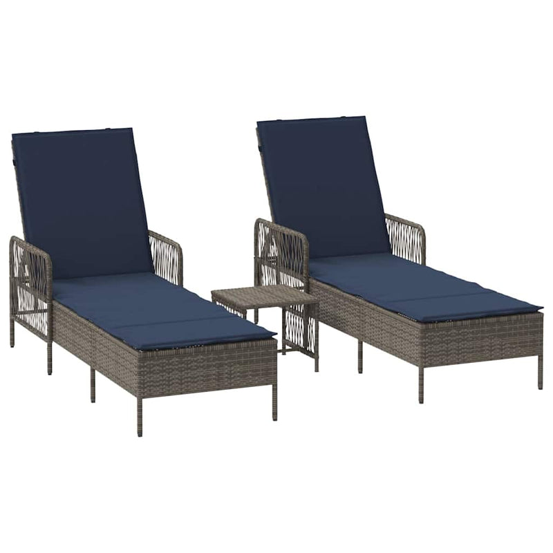 vidaXL Napozóágy párnával 2 pcs Szürke 35 x 35 x 32cm polirattan