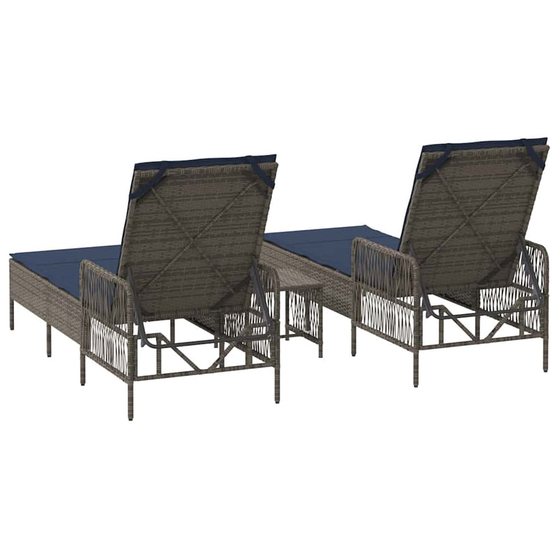 vidaXL Napozóágy párnával 2 pcs Szürke 35 x 35 x 32cm polirattan