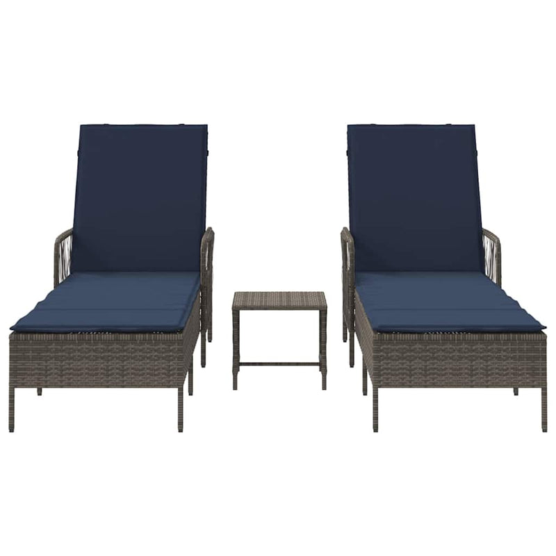 vidaXL Napozóágy párnával 2 pcs Szürke 35 x 35 x 32cm polirattan