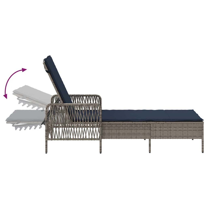 vidaXL Napozóágy párnával 2 pcs Szürke 35 x 35 x 32cm polirattan