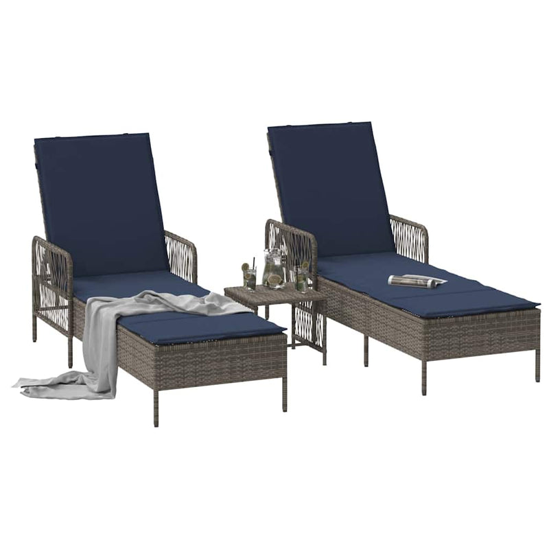 vidaXL Napozóágy párnával 2 pcs Szürke 35 x 35 x 32cm polirattan