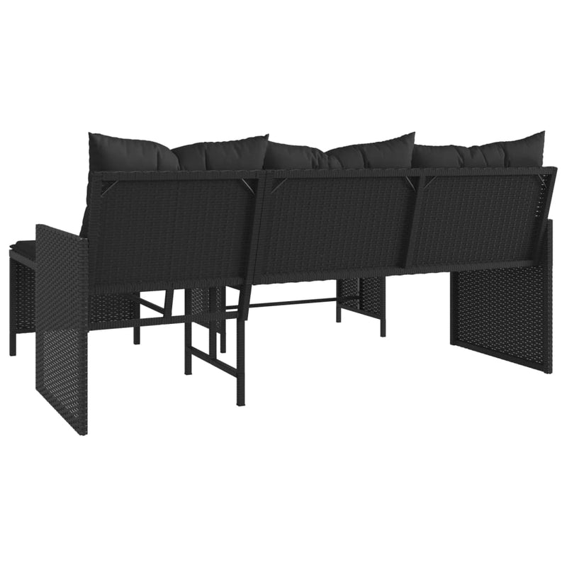 vidaXL L-alakú fekete polyrattan kerti kanapé asztallal és párnával