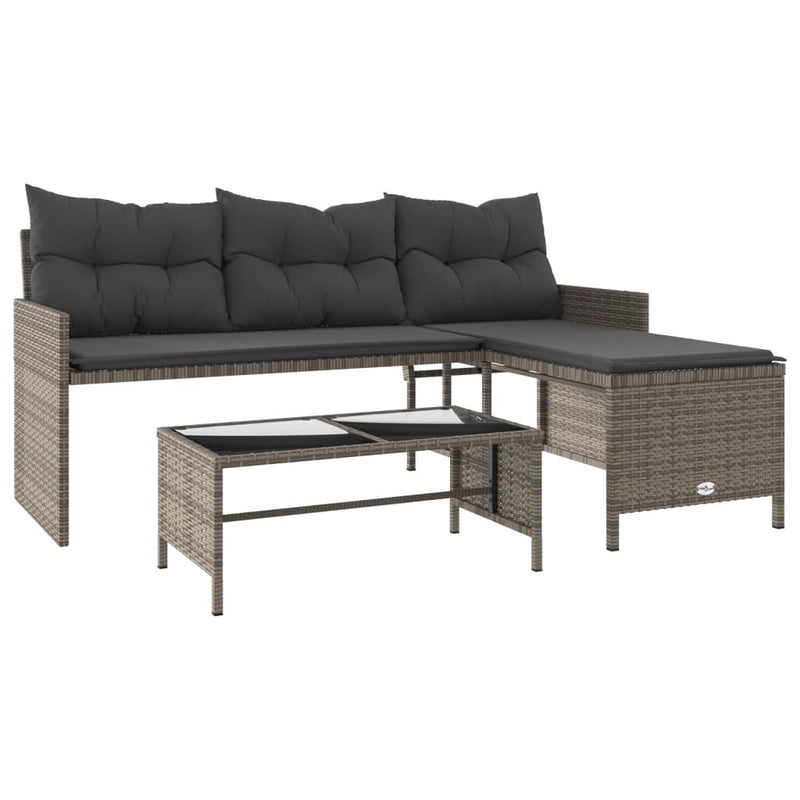 vidaXL L-alakú szürke polyrattan kerti kanapé asztallal és párnákkal