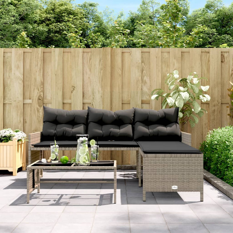 vidaXL L-alakú szürke polyrattan kerti kanapé asztallal és párnákkal
