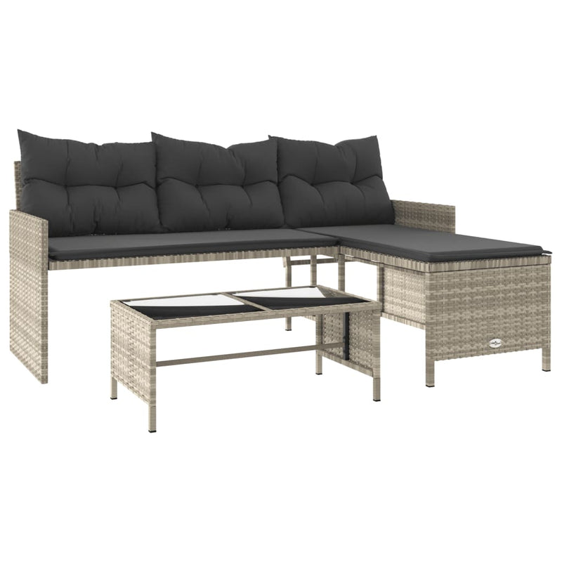 vidaXL L-alakú szürke polyrattan kerti kanapé asztallal és párnákkal