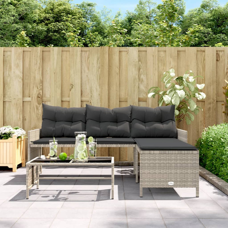 vidaXL L-alakú szürke polyrattan kerti kanapé asztallal és párnákkal
