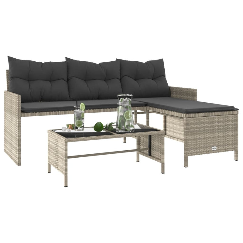 vidaXL L-alakú szürke polyrattan kerti kanapé asztallal és párnákkal