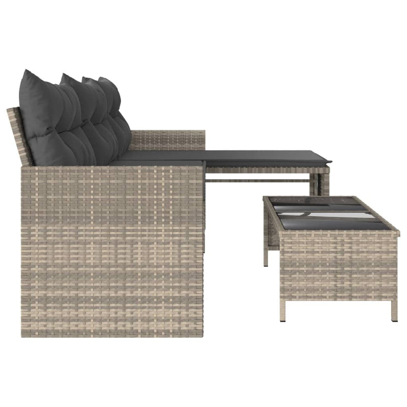 vidaXL L-alakú szürke polyrattan kerti kanapé asztallal és párnákkal