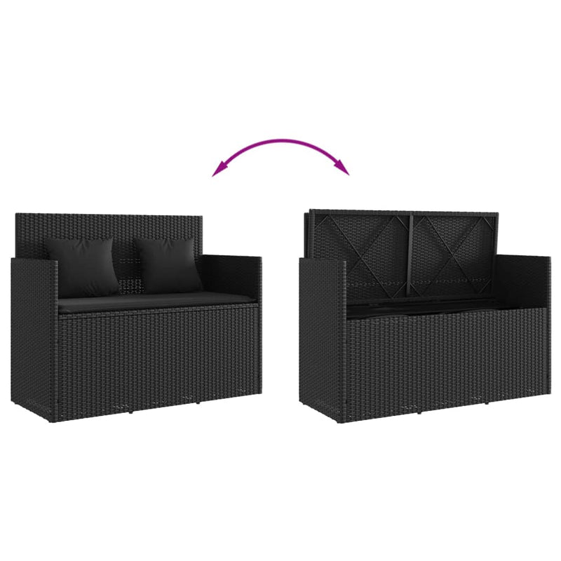 vidaXL fekete polyrattan kerti pad párnával