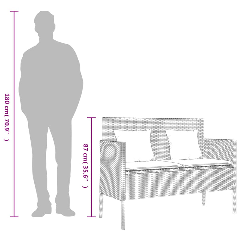 vidaXL fekete polyrattan kerti pad párnával