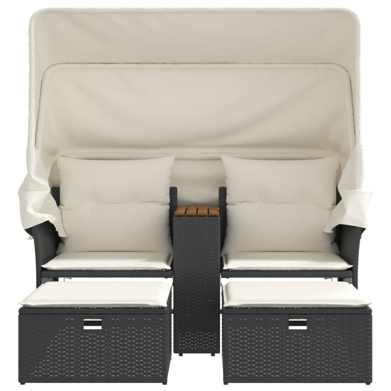 vidaXL 2 személyes fekete polyrattan kerti kanapé baldachinnal/székkel