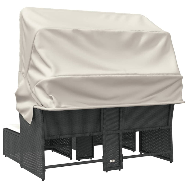 vidaXL 2 személyes fekete polyrattan kerti kanapé baldachinnal/székkel