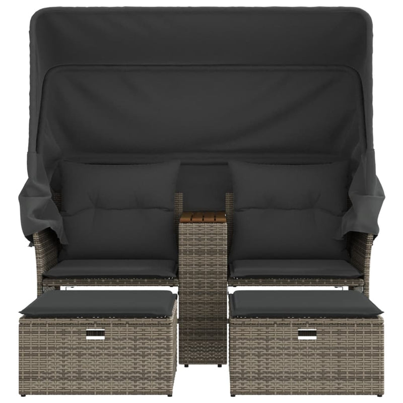 vidaXL 2 személyes szürke polyrattan kerti kanapé baldachinnal/székkel