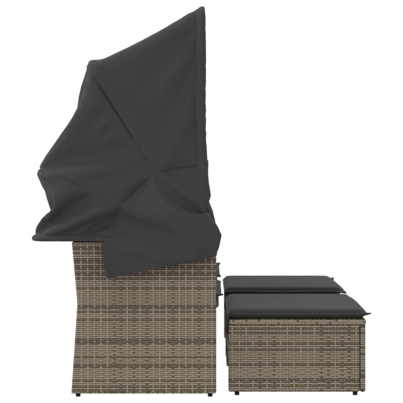 vidaXL 2 személyes szürke polyrattan kerti kanapé baldachinnal/székkel